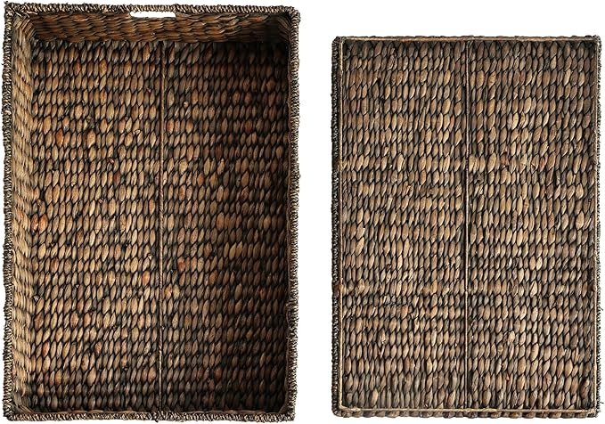happimess BSK2015B-SET2 Holden 30" Classic Costal Hand-Woven Hyacinth Wicker Under Bed Storage Basket with for Storage and Decoration in Bathroom, Bedroom, Closet, Entryway, Brown (Set of 2)