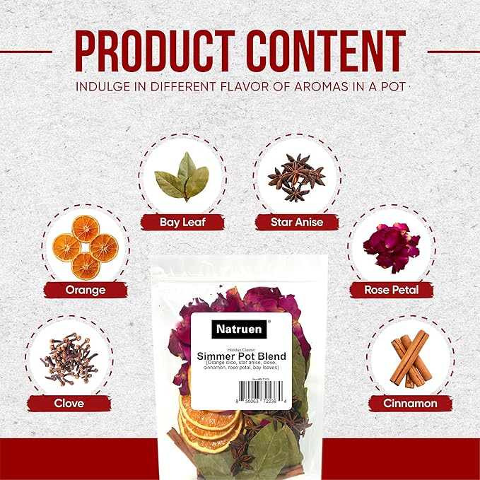Holiday Simmer Pot Blend Kit – Rose Petals, Orange Slices, Star Anise, Clove, Cinnamon& Bay Leaves – Romantic Rose & Citrus for a Love-Filled Home, Stovetop Potpourri Mix
