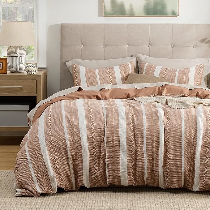 Bedsure Waffle Weave Duvet Cover King - 100% Cotton Boho Duvet Cover Set with 2 Pillowcases - Extra Soft Terracotta Textured Comforter Cover with Zipper Closure (King, 104"x90")