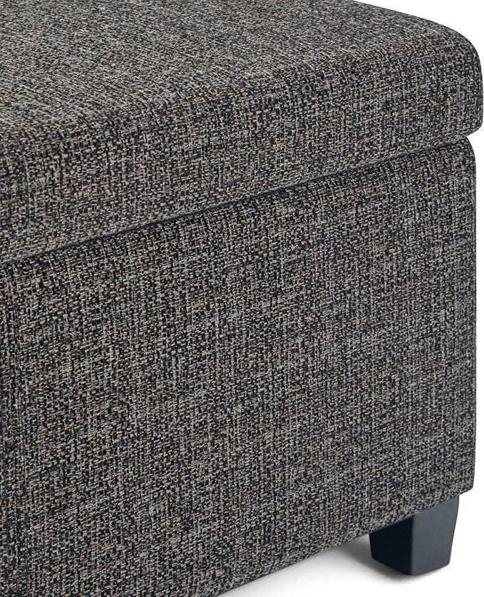 SIMPLIHOME Avalon Storage Ottoman Bench - 48 inch Wide Upholstered Tweed Look Fabric Rectangular Lift-Top Ottoman in Dark Grey, Contemporary Storage Bench for Living Room with High-Density Foam