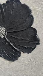 YaSheng Art - Thick Texture Flowers Abstract Oil Painting 100% Hand-Painted Black and White Wall Art Minimalist modern Abstract Art Paintings Home Living room Room Dining Room Bedroom Wall Decorative Art Oil Painting 24x24inch