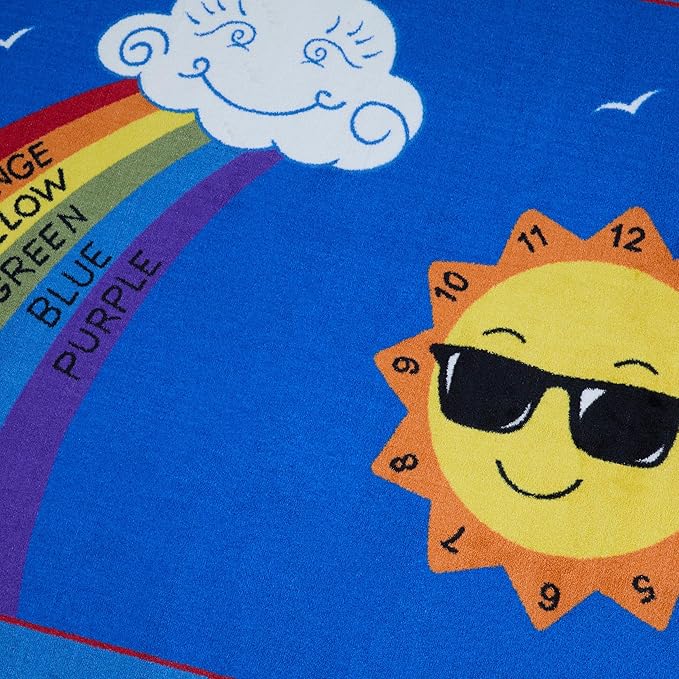 KIDCARPET.COM Shine Bright Learning Rainbow Rug 4' x 6' Rectangle for School or Classroom | Kids Learning Numbers, Colors & Alphabets | Playroom Area Rug