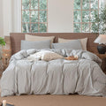 MooMee Striped Duvet Cover Set 100% Washed Cotton Linen Like Textured Breathable Durable Soft Comfy (Dark Grey White Classic Stripes, Oversized Queen 98"x98")