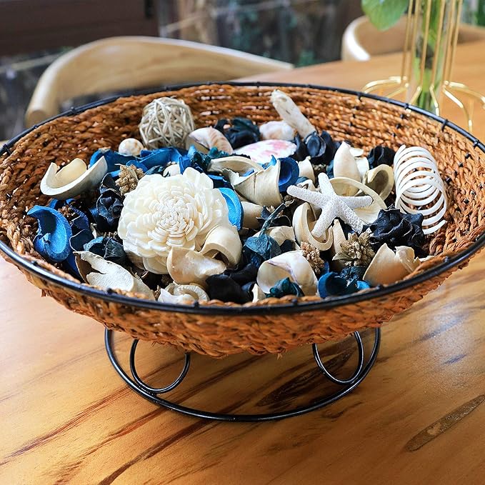 Qingbei Rina Seashell Potpourri Dried Flowers, Ocean Breeze Scented Potpourri Bowl Filler,Vase Filler,Home Fragrance, Beach Coastal Sea Shell Bathroom Decor,14 oz(Blue)