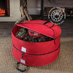 ZOBER Christmas Wreath Storage Container 36 Inch - Wreath Bag Fits 2 Wreaths Box - 600D Oxford Fabric - Interior Compartment for Storing Garlands, Wreaths Storage Bag W Strong Durable Handles - Red