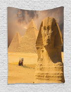 Ambesonne Egyptian Print Tapestry, Sphinx Face Other Pyramids in Egypt Old Historical Monument, Wall Hanging for Bedroom Living Room Dorm Decor, 60" X 80", Amber Sand Brown