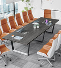 Sturdy Conference Table with Cable Management Grommets Modern Rectangle Office Meeting Table with Wood Tabletop and Metal Frame & Legs- Easy Assembly Boardroom Table (Grey, 12 Foot)
