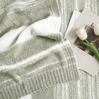 WRENGONGE Sage Green Throw Blanket, 60x80 Soft Cozy Striped Throw Blankets for Couch, Sofa, Bed, Travel, Lightweight Fluffy Warm Plush Decorative Blankets for Women, Men Gift