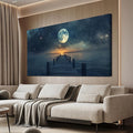 Canvas Wall Art Decor Artwork for Walls Large Wall Art Pictures for Living Room Landscape Coastal Wall Art Natural Blue Wall Decor Art Prints Star Moon Art Work for Home Office Wall Decor 24" x 48"