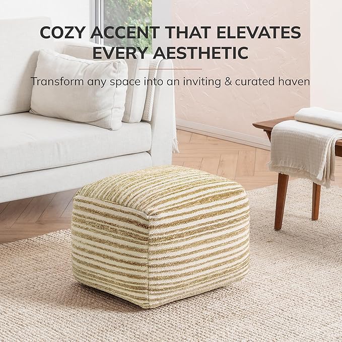 Anji Mountain Artisan Crafted Cotton Blend Pouf Ottoman | Versatile Floor Seating & Footstool for Living Room | Modern Boho Home Décor Accent | Filled Pouffe