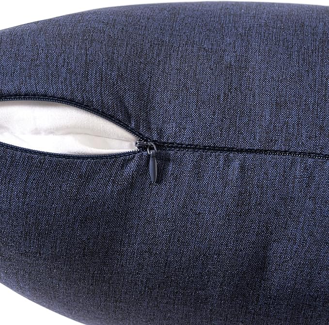 MIULEE Pack of 2 Decorative Outdoor Solid Waterproof Throw Pillow Covers Euro Sham Faux Linen Garden Farmhouse Cushion Cases for Summer Patio Tent Balcony Couch Sofa 26x26 Inch Navy