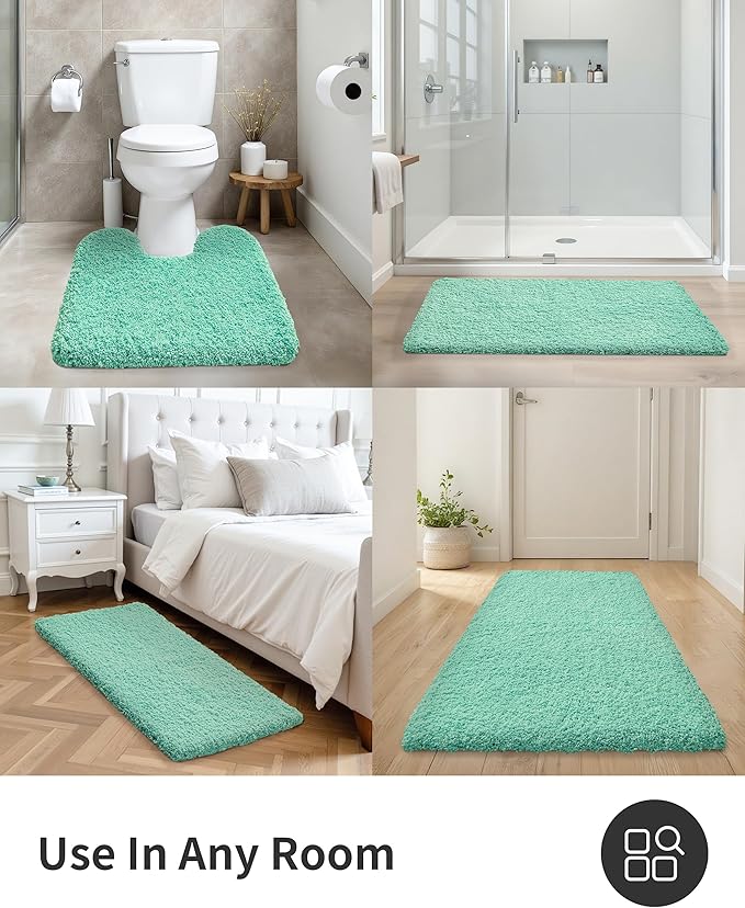 ILANGO Spa Blue Bathroom Rugs 60" × 24" Non Slip & Super Absorbent Thick Soft, Washable Bath Carpet Runner for Floor, Microfiber Plush Shaggy Bath Mats with Rubber for Bedroom Bathtub Shower Room