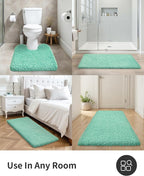 ILANGO Spa Blue Bathroom Rugs 60" × 24" Non Slip & Super Absorbent Thick Soft, Washable Bath Carpet Runner for Floor, Microfiber Plush Shaggy Bath Mats with Rubber for Bedroom Bathtub Shower Room