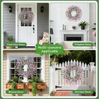 Wreaths for Front Door, 24 Inch Spring/Summer Front Door Wreath, Pink Paper Flower Wreath for All Seasons for Indoor Home Wall Window Office Wedding Farmhouse Decor (Pink)
