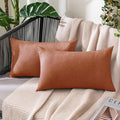 MIULEE Pack of 2 Decorative Outdoor Solid Waterproof Throw Pillow Covers Faux Linen Garden Farmhouse Cushion Cases for Summer Patio Tent Balcony Couch Sofa 20x12 Inch Rust