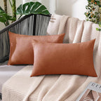 MIULEE Pack of 2 Decorative Outdoor Solid Waterproof Throw Pillow Covers Faux Linen Garden Farmhouse Cushion Cases for Summer Patio Tent Balcony Couch Sofa 20x12 Inch Rust