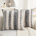 Boho Throw Pillow Covers 18x18 Set of 2 for Couch-Modern Farmhouse Sofa Decorative Grey Throw Pillows Covers Textured Chenille Cushion Covers Outdoor Netural Bohemian Pillow Cases Square