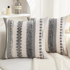 Boho Throw Pillow Covers 18x18 Set of 2 for Couch-Modern Farmhouse Sofa Decorative Grey Throw Pillows Covers Textured Chenille Cushion Covers Outdoor Netural Bohemian Pillow Cases Square
