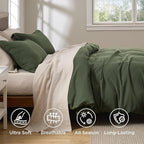 Bedsure Luxury Waffle Duvet Cover King Size - Textured Duvet Cover Set, Soft, Breathable Bedding Set (104"x90") with 2 Pillow Shams for All Season, Olive Green, Comforter Not Included