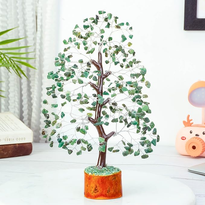 Crocon Green Aventurine Gemstone Tree Feng Shui Figurine Money Bonsai Chakra Balancing Good Luck Reiki Healing Crystals Decoration Ornament Sculpture Prosperity Table Decor Gift Size 10-12"""