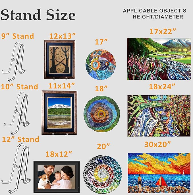 AMT 12 Inch 2 Pack Plate Stands for Display - Holder Stand + Acrylic Frame Holder Picture, Decorative Plate, Book, Photo Easel