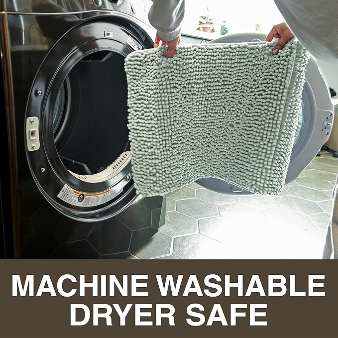 Neater Home Plush Bathroom Rugs 24x17 Thick Chenille Quick Dry Microfiber Absorbent Bath Mat, Soft Bath Rugs, Machine Washable Bathroom Floor Mat for Tub Shower Sink, Home Decor Accessories, Green