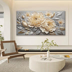 Large Canvas Art Wall Decor Print Silver White Flowers Wall Art Picture Modern Landscape Artwork Painting Home Wall Decor Picture For Bedroom Living Room Home Office Prints Artwork 29" X 58"