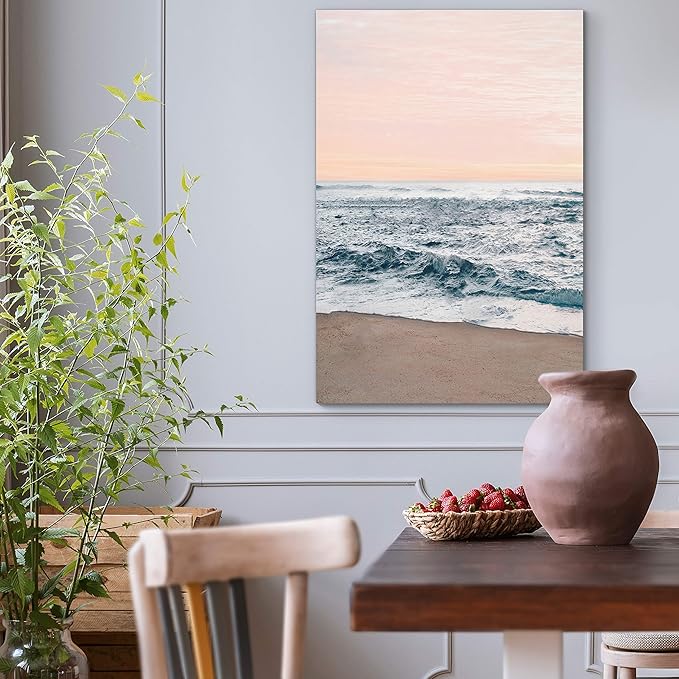 Renditions Gallery Canvas Nature Wall Art Home Paintings & Prints Sandy Wavy Shore Scenic Wall Hanging Modern Decorations Artwork for Bedroom Living Room Office Kitchen - 12"x18" LT06
