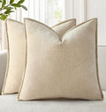 decorUhome Spring Chenille Soft Cozy Throw Pillow Covers 26x26 Set of 2, Modern Farmhouse Boho Velvet Decorative Euro Sham Pillow Cases with Stitched Edge for Couch Sofa Bed Home Decor, Beige