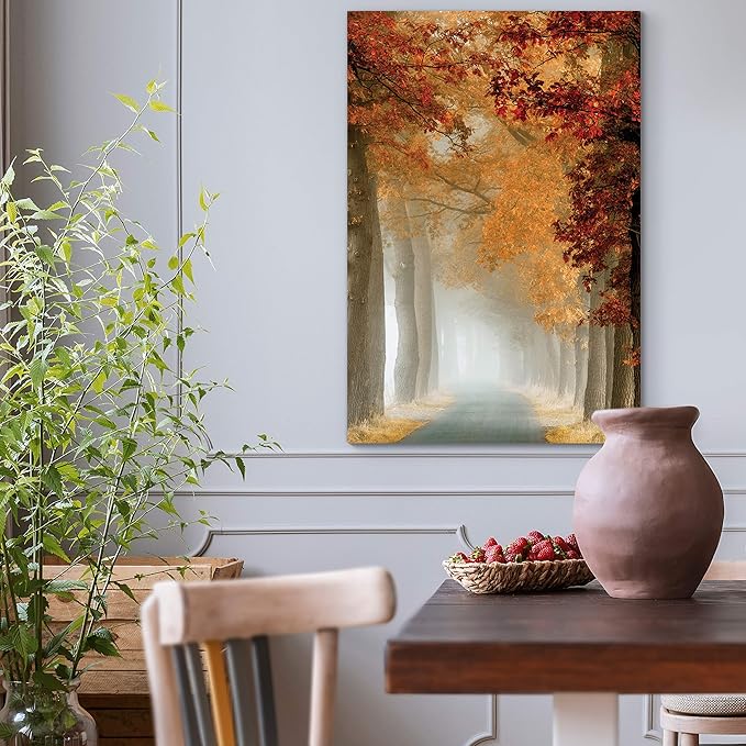 Renditions Gallery Canvas Nature Wall Art Home Paintings & Prints Misty Autumn Forest Avenue Romantic Modern Wall Hanging Decorations for Bedroom Living Room Office Kitchen - 18"x27" LT06