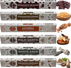 Woody Incense Sticks Variety Pack - 120 Insence-Sticks (6 Incents x 20 Insense) - White Sage Palo Santo Dragons Blood Sandalwood - Natural Inscents-Sticks Non Toxic Cleansing Incienso + Burner Holder