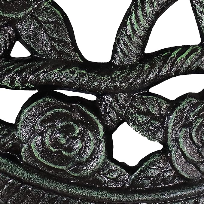 Sunnydaze 17lb Cast Iron Patio Umbrella Base - Heavy-Duty Round Metal Outdoor Market Umbrella Stand for Outside - 16-Inch - Green - Rose Blossom