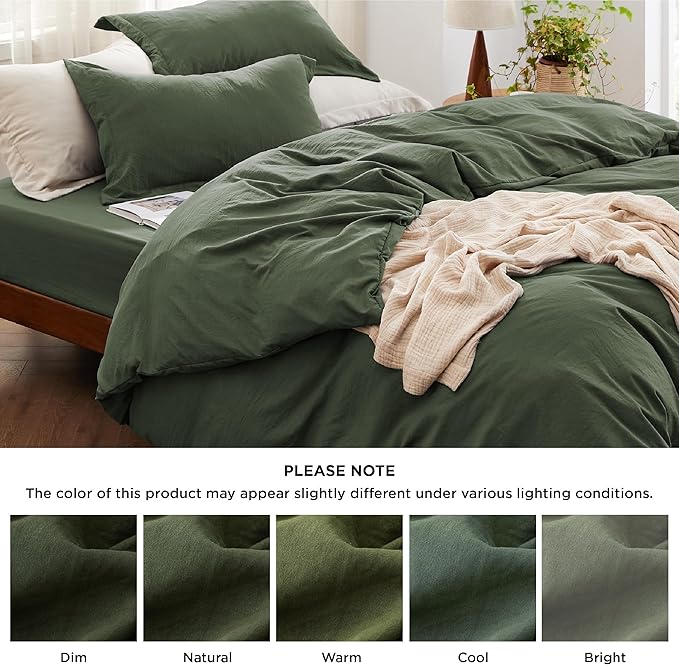 Bedsure Duvet Cover King Size with Fitted Sheet - 4 Pieces Prewashed Cotton-Like Polyester Extra Soft Bedding Set, Includes 1 Duvet Cover 104x90 Inches, 2 Pillow Shams, 1 Fitted Sheet, Olive Green
