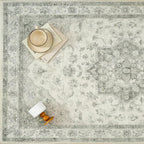 Green Area Rug 6x9 Washable Living Room Carpet Vintage Non Slip Soft Bedroom Indoor Office Retro Low Pile Thin Oriental Medallion Large Rug for Dining Room Playroom
