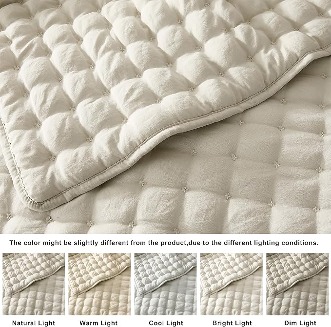 WDCOZY Beige Twin Quit Size Bedding Sets with Pillow Sham, Neutral Lightweight Soft Bedspread Coverlet, Quilted Blanket Thin Comforter Bed Cover for All Season, 2 Pieces, 68x90 inches