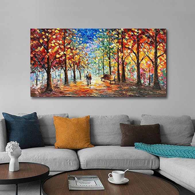 Hand-Painted Forest Landscape Painting 24x48 Inchs Art Wall Palette Knife Oil Painting Modern Abstract Landscape Art