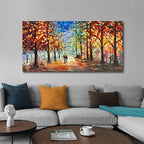 Hand-Painted Forest Landscape Painting 24x48 Inchs Art Wall Palette Knife Oil Painting Modern Abstract Landscape Art