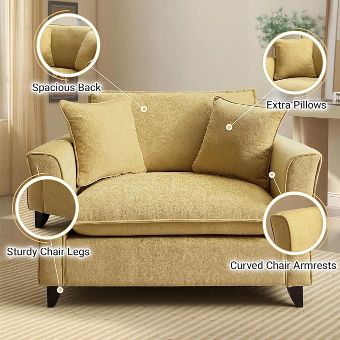 ERYE Modern Chenille Upholstered Accent Chair Wider Seat Leisure Cushion Armchair with 2 Pillows and Removable Cover for Home Apartment Office Living Room Bedroom