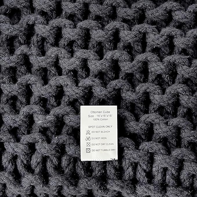 REDEARTH · Cube Pouf Foot Stool Ottoman - Hand Knitted Poof - Cord Boho Pouffe - Home Décor - Stuffed Footrest for Living Room - Bedroom - Nursery (16" x 16" x 16") - Dark Gray, Set of 2