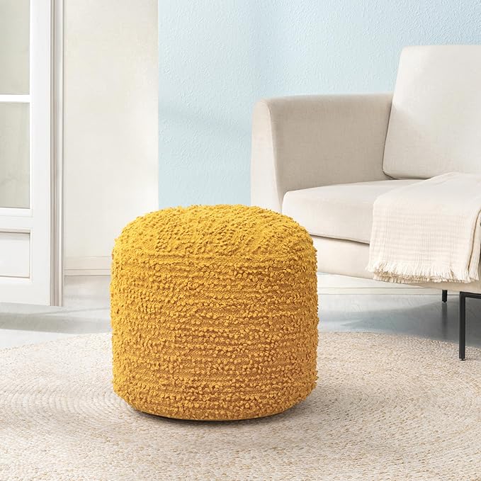 Anji Mountain 100% Handmade & Handcrafted Comfortable Home Décor Pouf Ottoman Footrest for Living Room, Bedroom, Nursery, Kidsroom, Patio Furniture - (22" x 22" x 17" - Mustard)