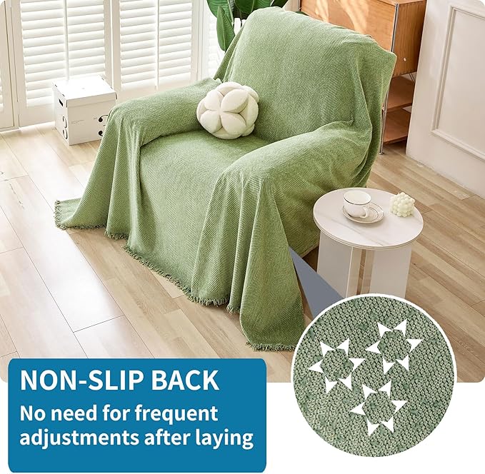 HAOMAIJIA Chenille Couch Cover Sofa Covers for 1 Cushion Couch Washable sectional Couch Covers for Dogs pet Furniture Protector Couch Cover Blanket for Living Room (sage Green, 71"x91")