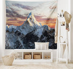 Ambesonne Mountain Tapestry King Size, Evening South High Hill Above the Sky Colorful Nepal Everest Photo, Wall Hanging Bedspread Bed Cover Wall Decor, 104" X 88", Bluegrey Salmon