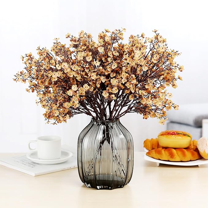 JAKY-Global Babys Breath Silk Artificial Flowers Bulk 20pcs for Fall Decor Fake Flower Bouquet Bulk for Home Kitchen Indoor Bouquet Floral Arrangement Table Centerpieces Party Decor(Khaki)