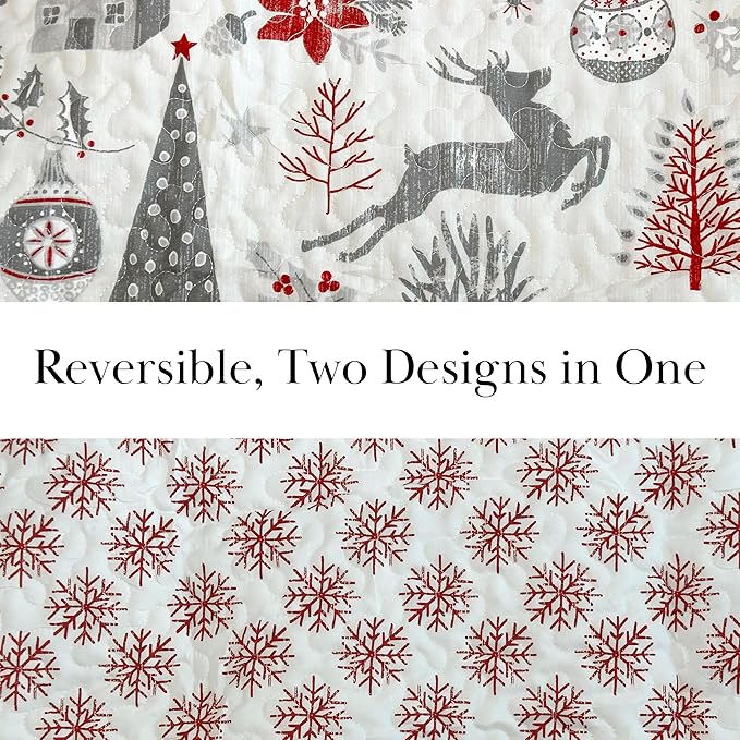 Southshore Fine Living, Inc. Holly Jolly Christmas Quilt Comforter, Holiday Bedding Set 2-Piece Oversized Christmas Bedding Quilt Set with Quilted Shams, Twin/Twin XL
