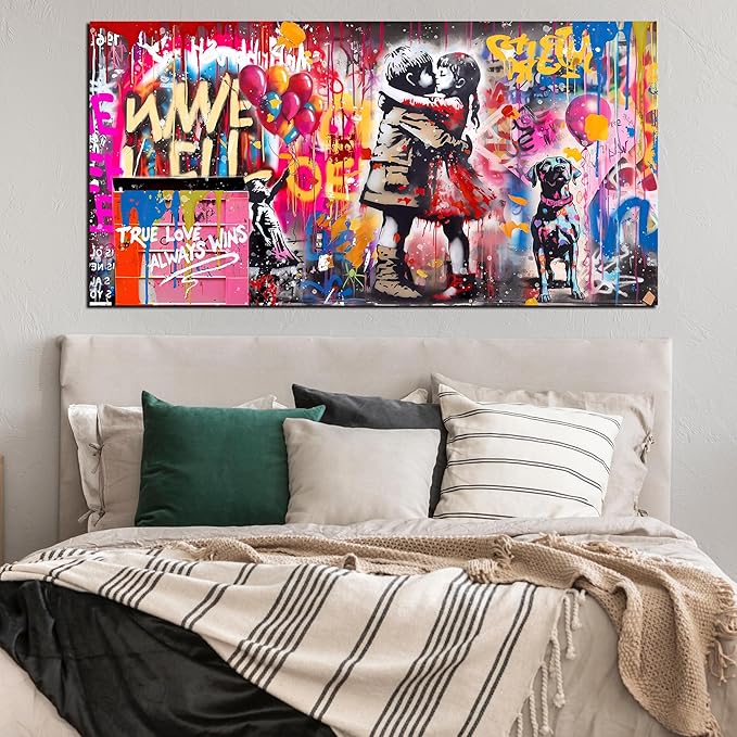 CIRABKY Colorful Canvas Wall-Art - Graffiti Art Wall Decor for Living Room - Boy and Girl Print Big Painting Size 29" x 59"