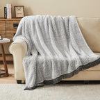 EMME Soft Sherpa Fleece Blanket with Tassel, Reversible Plush Fluffy Large Blanket, Light Weight Warm Decorative Boho Blanket Cover for Sofa, Couch, Bedroom,Travel(Tassel Grey,50"x60")