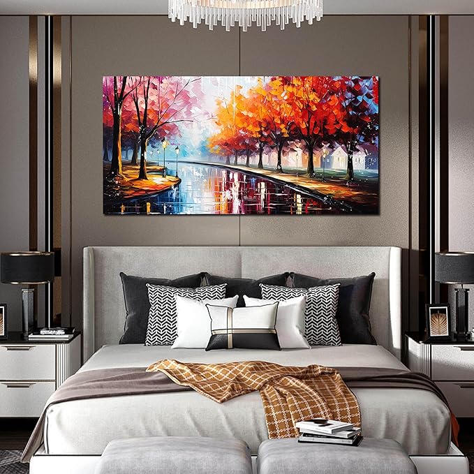 Canvas Wall Art for Living Room Bedroom Home Office Road Trees Landscape Picture Framed Canvas Prints Modern Artwork Ready to Hang Size 24x48