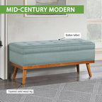 OSP Home Furnishings Katheryn Mid-Century Modern Storage Bench with Tufted Seat and Wood Legs, Sea Blue Fabric
