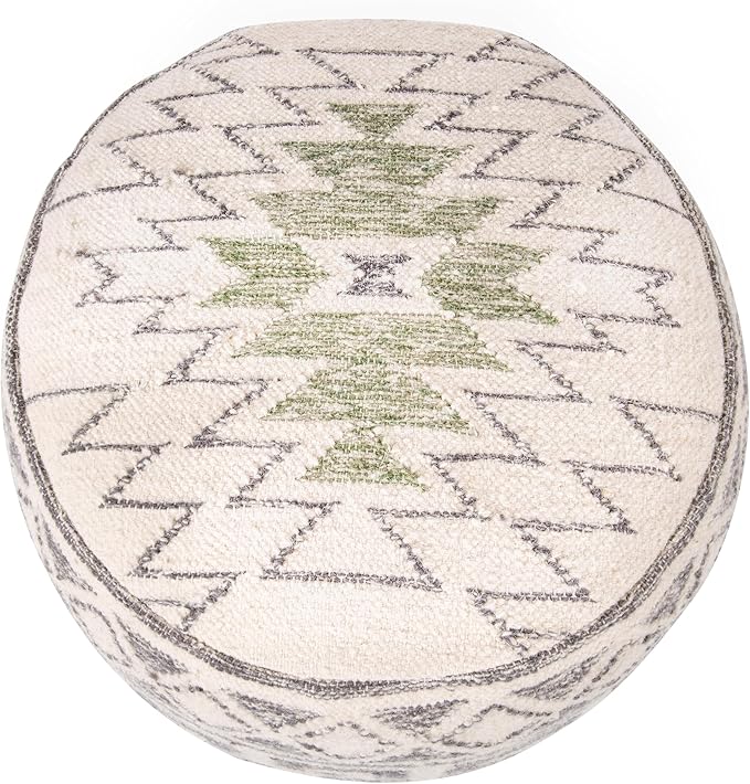 Creative Co-Op Boho Round Wool Blend Kilim Pouf with Geometric Design, Multicolor