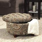 Homepop Home Decor |N8264-F1044 | Large Button Tufted Woven Round Storage Ottoman | Ottoman with Storage for Living Room & Bedroom, Traditional Paisley